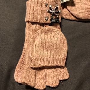Victoria's Secret Snowflake Sparkle Pink Embellished Convertible Mittens